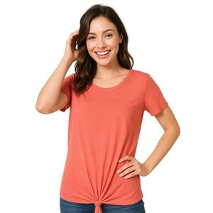 Social Standard By Sanctuary T-Shirt XS Coral Knot Front Hem Casual Textured NEW